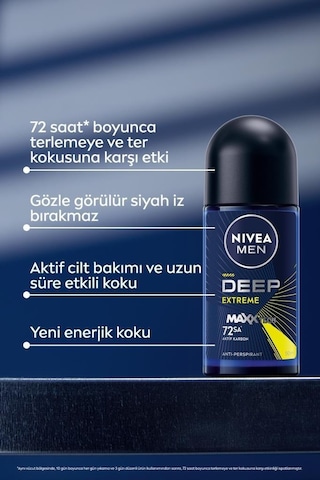 Nivea Men Deep Extreme Maxxtech 72 Saat Erkek Roll-On Deodorant 50 ML