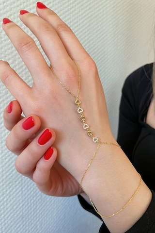 18k Altın Kaplamalı 925 Ayar Gümüş Kalp Dizisi Şahmeran - 45099602 Altın