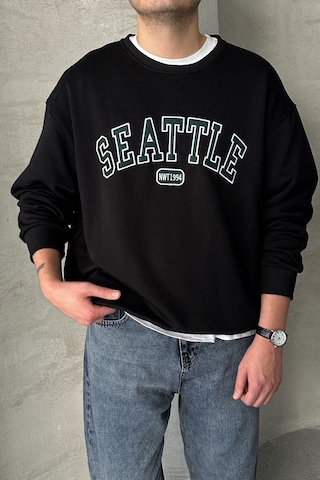 Erkek Seattle Baskılı Oversize Sweatshirt Çok Renkli
