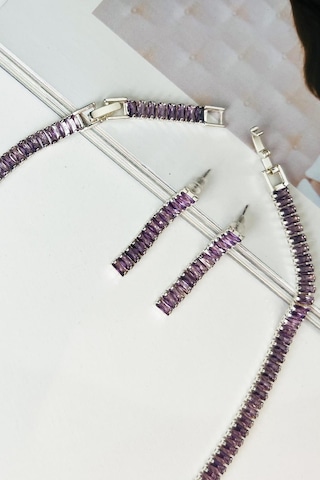 Allmisse Mor Zirkon Taşlı Silver 5 Mm Su Yolu Bijuteri Takı Seti - Parlak Silver