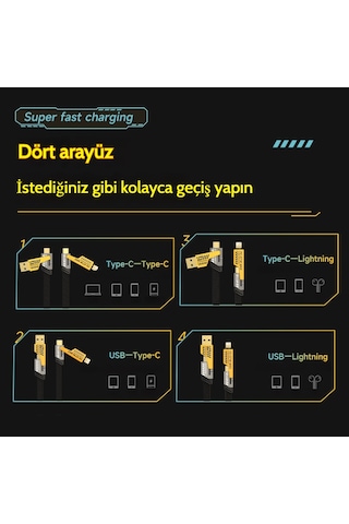 Snapbuy 4'ü 1 Arada Dönüştürücülü Hızlı Şarj Kablosu 1 Metre 1 Metre