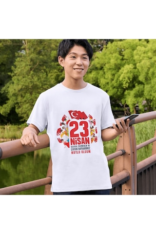 Alpşan Ticaret 23 Nisan Çocuk Bayramı Baskılı Çocuk Tişört 23 Nisan T-shirt 51 Beyaz