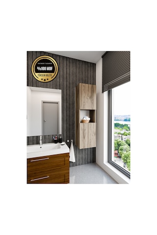 Lisa Banyo Dolabı Duvara Monte Raflı Mdf Ceviz