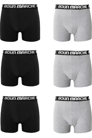 Boun Marche Erkek Boxer Likralı Premium 6'lı Kutu Hector Siyah - Gri - Hector