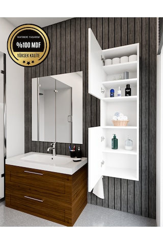 Lisa Bölmeli, Kapaklı Ve Duvara Monteli Banyo Dolabı Çok Amaçlı Dolap Beyaz