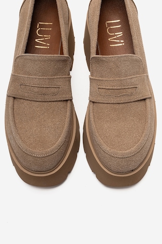 Luvishoes Santıa Toprak Süet Kadın Kalın Tabanlı Loafer Ayakkabı Toprak