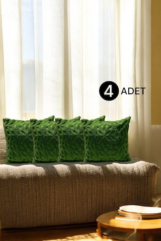 Bohem 4'lü Dekoratif Yastık Kılıfı Kırlent Kılıfı 43x43 Cm Yeşil Yeşil