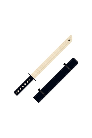 Ahşap Samuray Seti 3 Lü Katana Kılıcı + Kohga + Kunai  Siyah