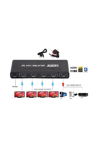 4 Port Hdmi Splitter Switch 4872P Çoklayıcı Çoğaltıcı Çoklu Ekran
