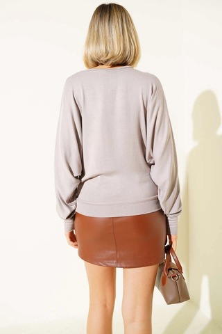 Biçomi Yarasa Kol Salaş Bluz Vizon T4273 Vizon