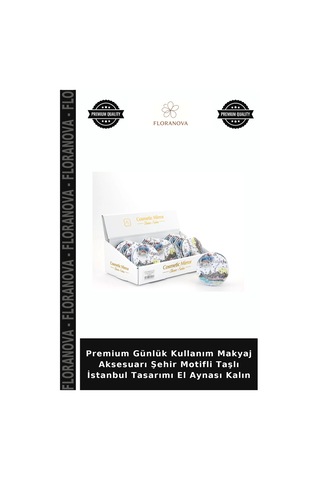 Premium Günlük Kullanım Makyaj Aksesuarı Şehir Motifli Taşlı İstanbul Tasarımı El Aynası Kalın Çok Renkli