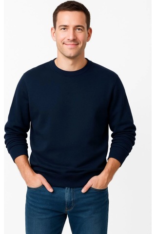 Butik İstanbul Erkek Üç İplik Düz Bisiklet Yaka Sweatshirt - Lacivert