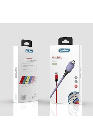 Go Des GD-UC519 Micro USB Kablo 2.4A Şarj Kablosu 100 cm Data Kablo ZORE-258887 Mor