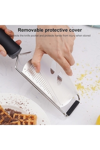 Createtech Rendesi Rendesi Planyası Paslanmaz Limon Koruyucu Kazıma Kapaklı Dilimleyici Siyah Siyah