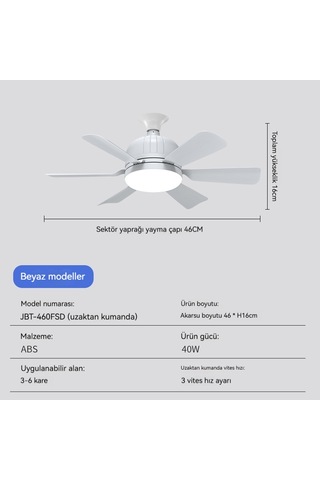 Led Yeni E27 Çok Fonksiyonluç Tonlu Işık Fan Lambası - Beyaz Beyaz