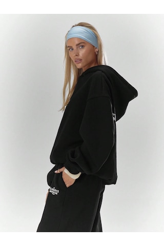 Macklin Unisex Kadın Erkek Sugar Spice Baskılı Oversize 3 Iplik Kapüşonlu Sweatshirt Ve Baggy Eşofman Altı Siyah