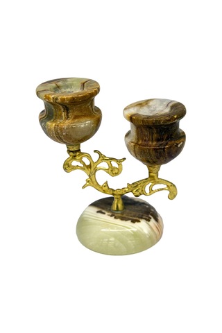 Oniks Doğal Taştan 2 Li Şamdan - Dekoratif Prinçli Doğal Taş Şamd