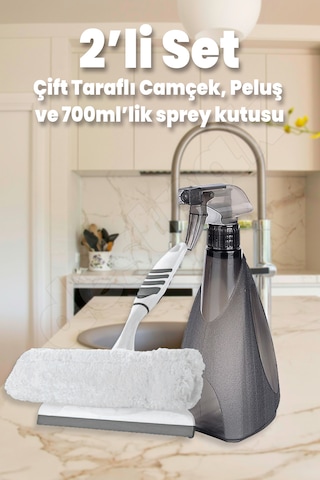 2'li Camçek Seti - 700ml Sprey Kutusu - Çift Taraflı Peluşlu Beyaz