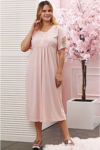 Kısa Kol Dantel Detaylı Kadın Gecelik Somon SOMON