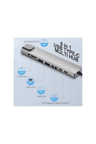 Macbook Uyumlu Pro Air Usb Type-c Hub Dönüştürücü Çevirici Çoklayıcı Usb Hdmı Micro Sd Girişli Inox
