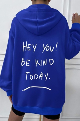 Uyguntarz Unisex Oversize Hey You Baskılı Sweatshirt Mavi