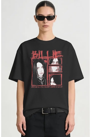 Sevbano Billie Eilish Şarkıcı Baskılı Unisex Oversize Premium Tişört Siyah