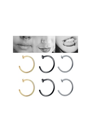 Sones 5 Adet Paslanmaz Çelik Burun Halkası Deliksiz C Şeklinde Burun Zımbası Dudak Bandı Küpe, Boyut: 0,8 X 10+2 Siyah