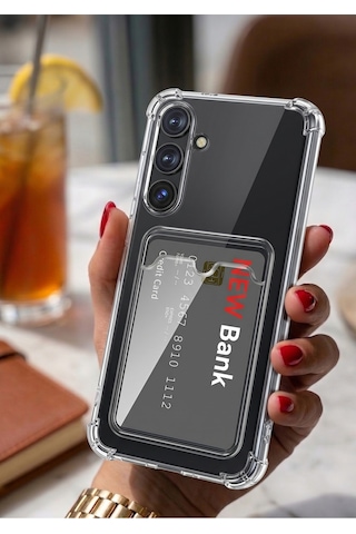 Samsung Uyumlu M16 Şeffaf Kartlıklı Telefon Kılıfı Darbe Emici Köşe Korumalı