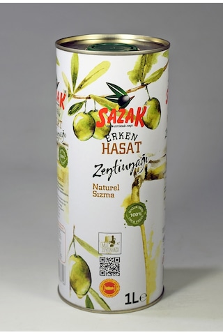 Sazak Erken Hasat Soğuk Sıkım Zeytinyağı Teneke 1 L