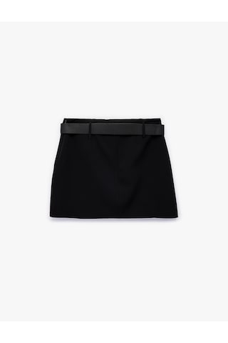 Koton Slim Fit A Kesim Kemerli Mini Etek Siyah 7wak70004pw