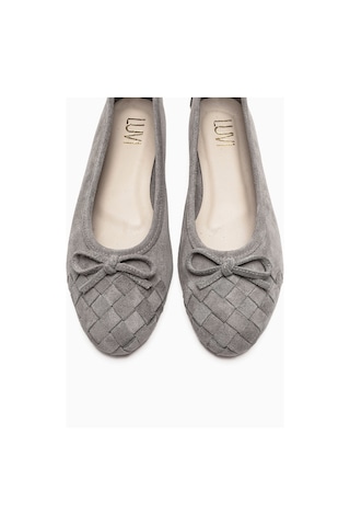 Luvishoes 03 Gri Süet Hakiki Deri Kadın Babet Ayakkabı
