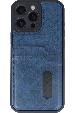 Apple iPhone Uyumlu 16 Pro Kılıf Sara Kartvizitli Deri Kılıf - Lacivert Çok Renkli