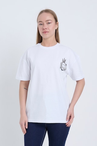 Velvoria Unisex Oversize Streetwear Baskılı Beyaz Renk T-shirt