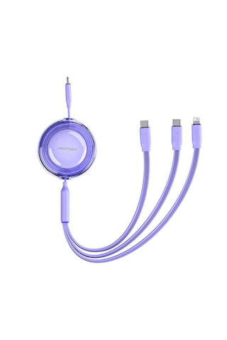 Vention 100w Makaralı Çift Type-c Ve Lightning Çıkışlı 5a Hızlı Şarj Kablosu 1,1m Mor
