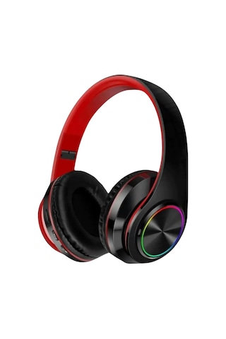 Kablosuz Kulaklık Bluetooth Mikrofonlu Kulaküstü Kulaklık Led Işıklı Katlanabilir Kırmızı