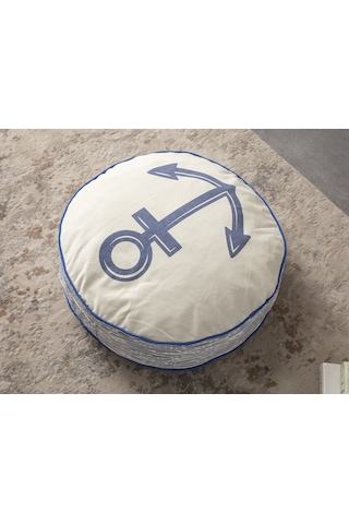 Çapa Desenli Taşınabilir Yuvarlak Dekoratif Yer Minderi Puf 60x60