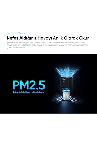 Şımart Akıllı Hava Temizleyici Pro H13 Hepa Filtreli 450 M3 Uv Negatif İyonlu Wi-fi Kontrollü 54 M2 Siyah