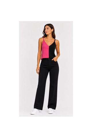 Onno Style Women Kolsuz Askılı V Yaka Triko Kadın Bluz Pembe - Siyah