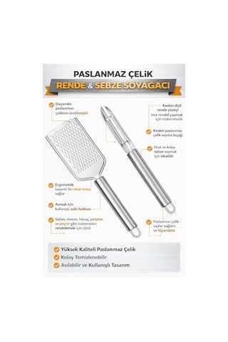 Paslanmaz Çelik Mutfak Rende Ve Sebze Soyacağı Seti, Ergonomik Saplı, Çok Amaçlı Dayanıklı Rende, Soyacak, Meyve, Sebze Ve Peynir İçin Uygun Mutfak Aleti Seti