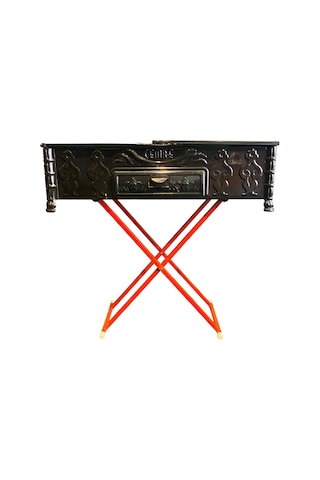 Emaye Boyalı Yüksek Ayaklı Çift Izgaralı Mangal Kırmızı - Siyah