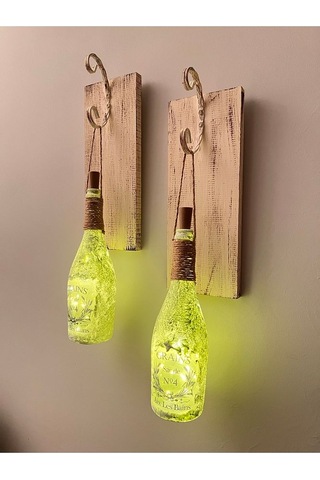 Tıpa Peri Led Işıklı Krem Kahve Renkli Buzlu Cam Şampanya Şişesi Çok Renkli