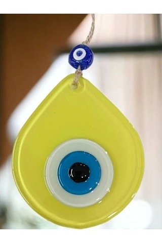 Orta Boy Sarı Damla Desen Nazar Boncuklu Duvar Dekoru Cam Duvar Süsü