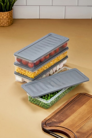 Multi Box 4 Lü Set Saklama Kabı Seti - Dondurucu & Mikrodalga Uyumlu Gri