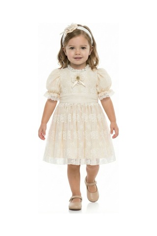 Pamina Kız Bebek Vintage Dantelli Doğum Günü -parti Elbisesi Ve Saç Bandı Bej 6-24 Ay 36315pr-2647