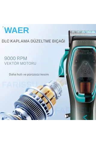 Waer Wa-0222 Profesyonel 9000 Rpm Manyetik Motorlu Saç Kesme Makinesi 3 Saat