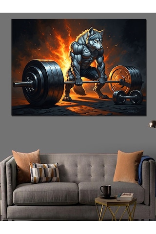 Ahşap Tablo Ağırlık Kaldıran Kurt Adam Motivasyon Dekoratif Tablolar