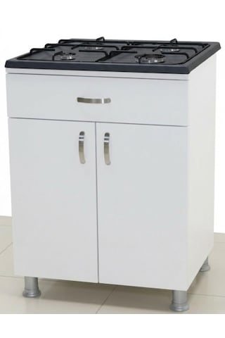 Bmd Mobilya 60x58x85 Cm Set Altı Ocak Dolabı 1 Çekmeceli Mutfak Dolabı Ankastre Ocak Alt Modülü Çok Amaçlı Depolama Dolabı Beyaz