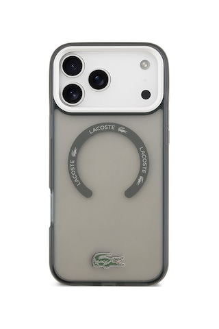 Apple Uyumlu iPhone 17 Pro Max Kılıf Lacoste Lisanslı M-safeli İkonik Timsah Logolu Buzlu Kapak Gri Gri