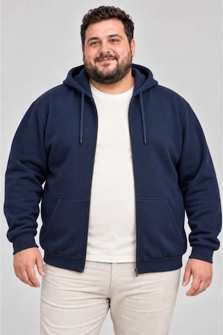 Butik İstanbul Erkek Battal Büyük Beden Üç İplik İçi Şardonlu Kapüşonlu Tam Fermuarlı Kışlık Sweatshirt - Lacivert