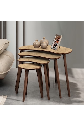 Vovvahome Moon 4lü Dörtlü Mdf Ahşap Zigon Sehpa - Meşe